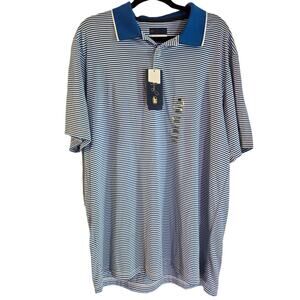 Jack Nicklaus STAYDRI Men’s Size XL Polo Golf Shirt Striped Blue White NWT
